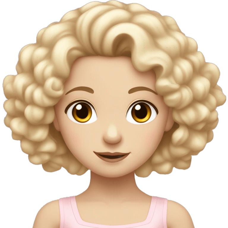 little girl with pale skin curly blonde hair and brown eyes wearing a light pink ballet outfit  emoji