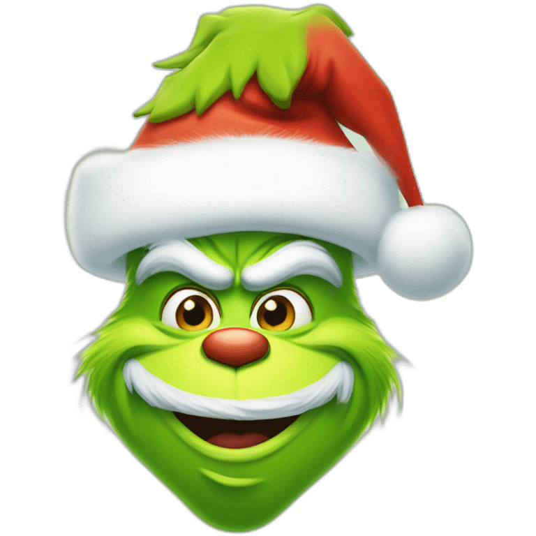 Grinch face smiling with santa clause hat emoji