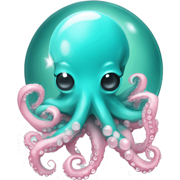 turquoise crystal ball with a light pink cute surgical octopus emoji