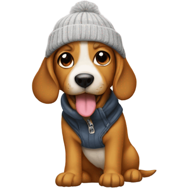 dog wearing boots and beanie emoji