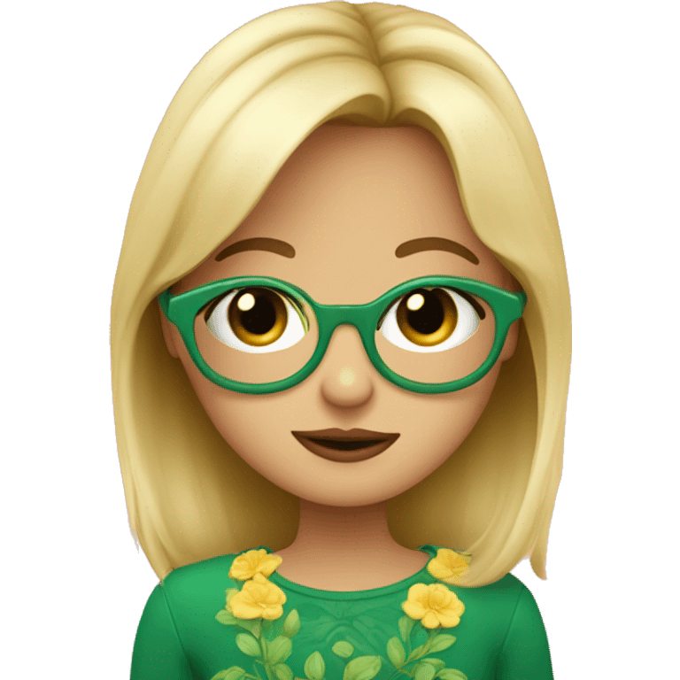 Niña rubia con gafas rosas y ojos verdes emoji