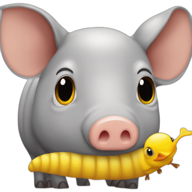 Gray pig armadillo cow centipede insect with yellow duck face emoji