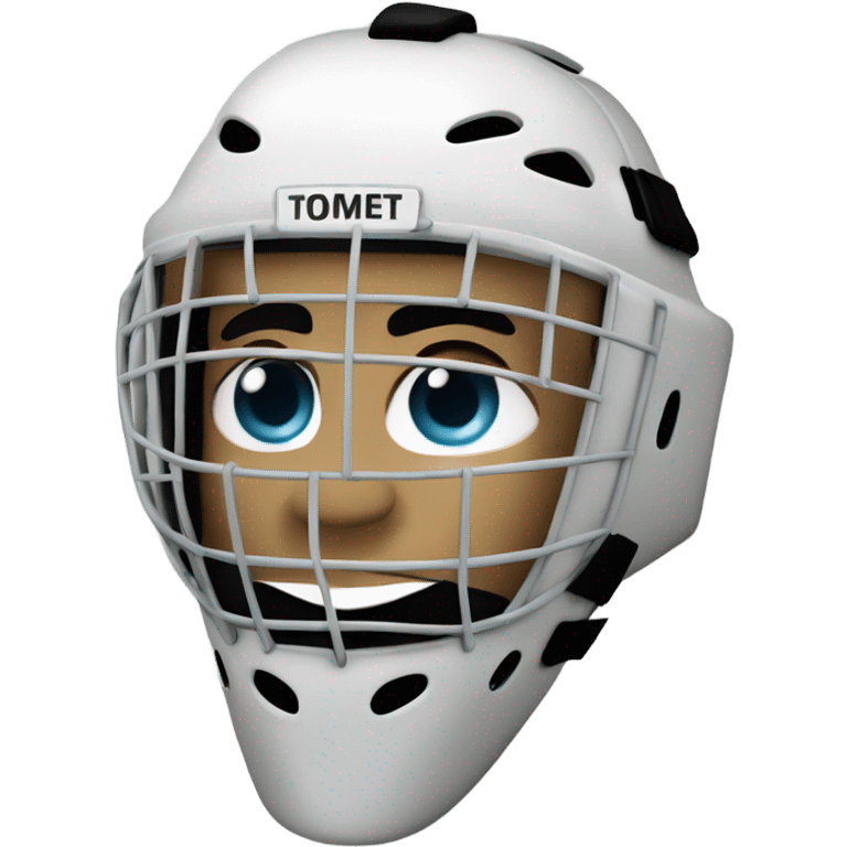 Hockey player wearing a goalie mask emoji