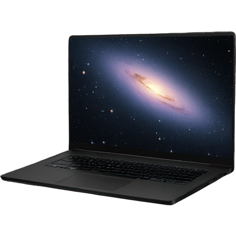 black laptop with galaxy wallpaper emoji