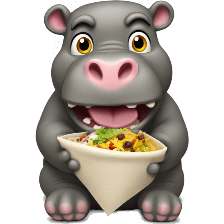 Hungry hippo eating a burrito bowl emoji