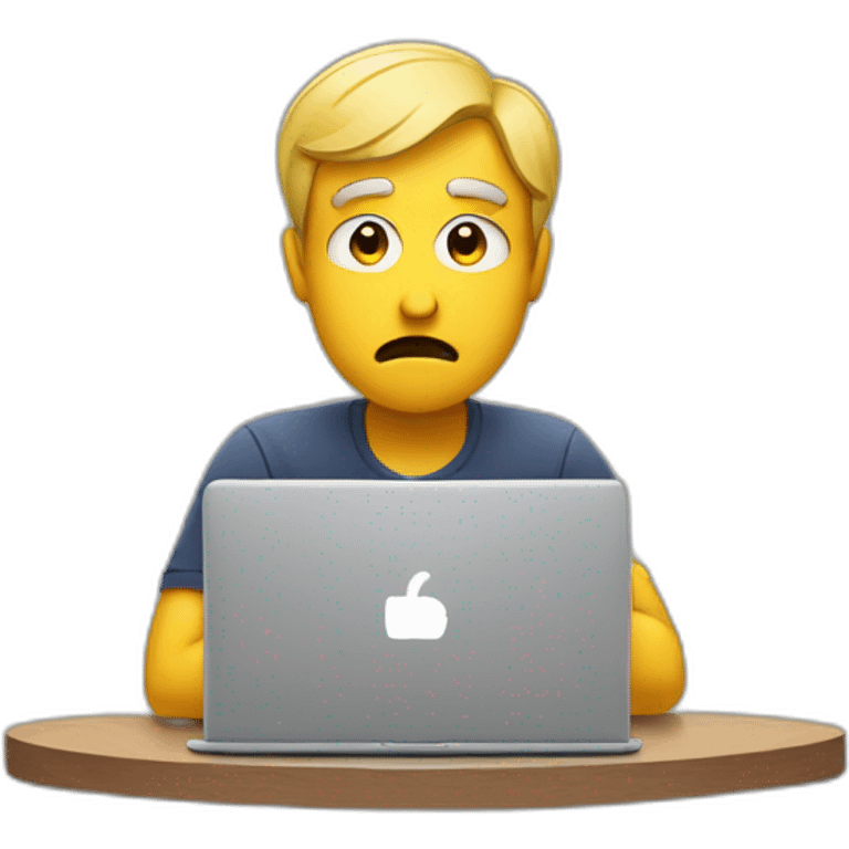 A confused man with a question mark and a laptop emoji