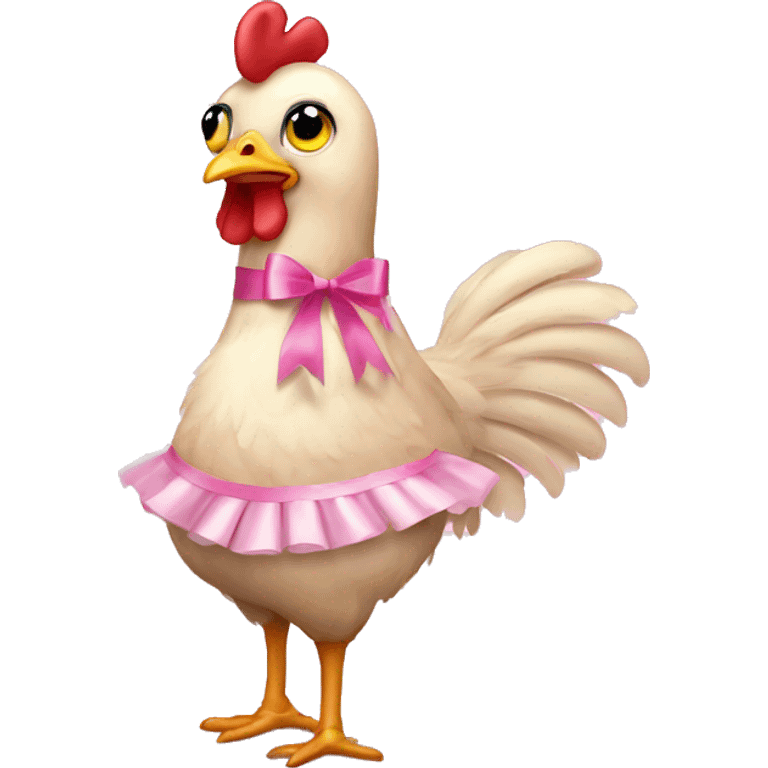 Chicken with pink ribbon and ballerina dress emoji