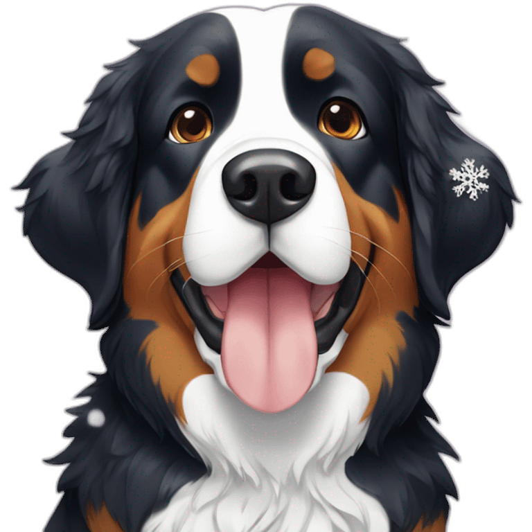 bernese mountain dog under big snowflakes emoji