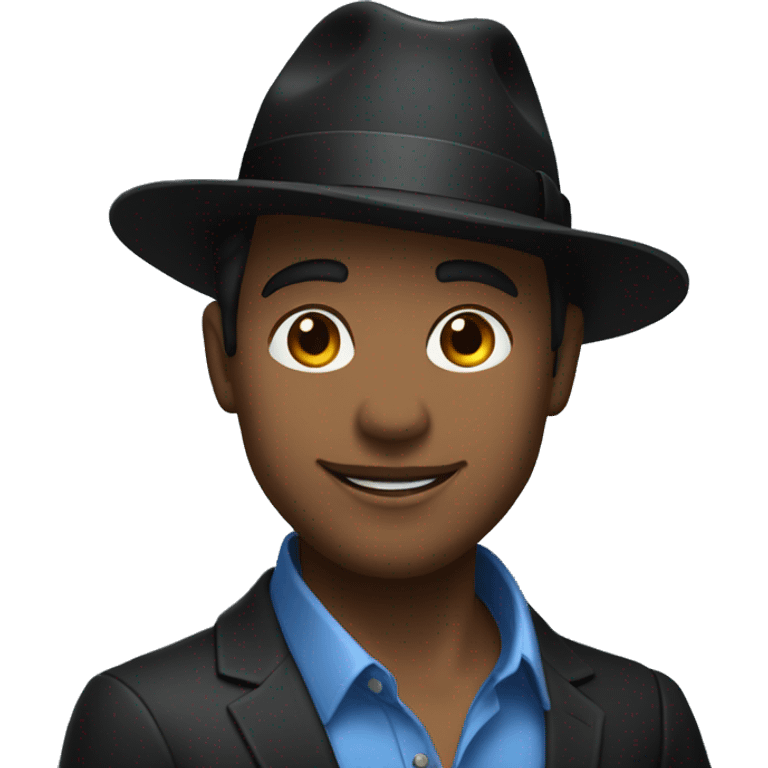 sexy Man in blue button down shirt, black blazer, black fedora emoji