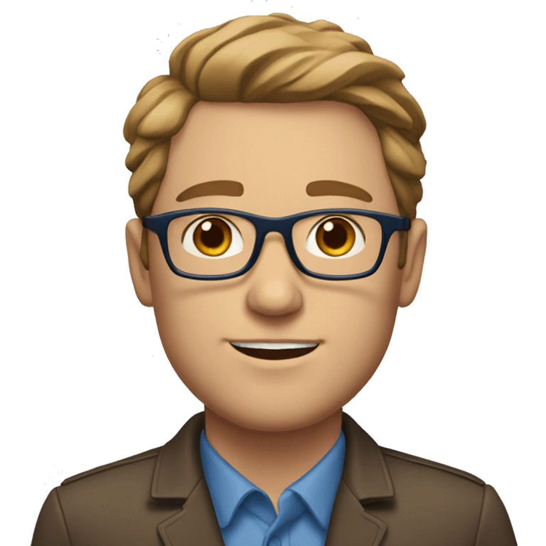 a white man with brown hair, blue eyes, and glasses emoji