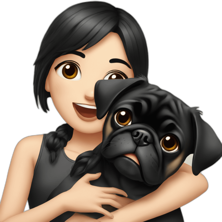 girl with black hair, pug licking face  emoji