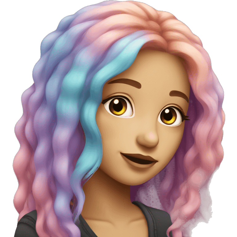 Gen X girl with long pastel rainbow hair emoji