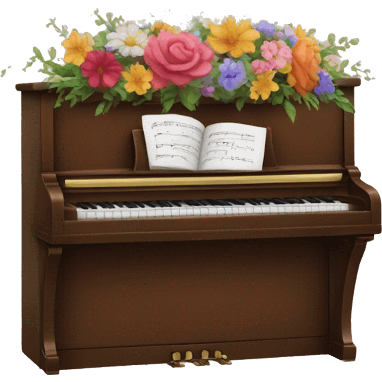 The back of a brown piano ￼ with flowers painted on it  emoji