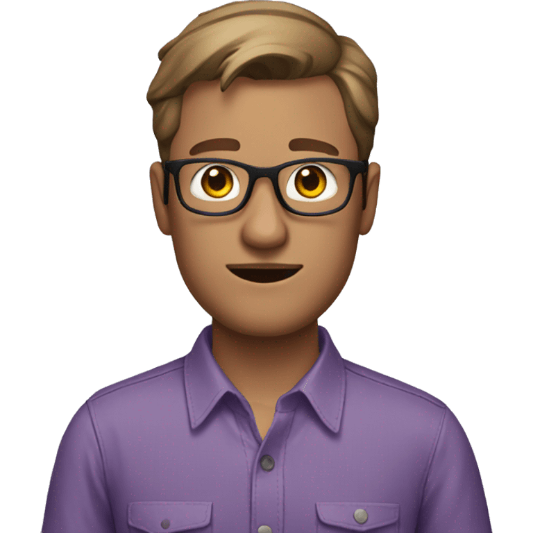 White man with brown hair and glasses wearing a purple button up shirt emoji