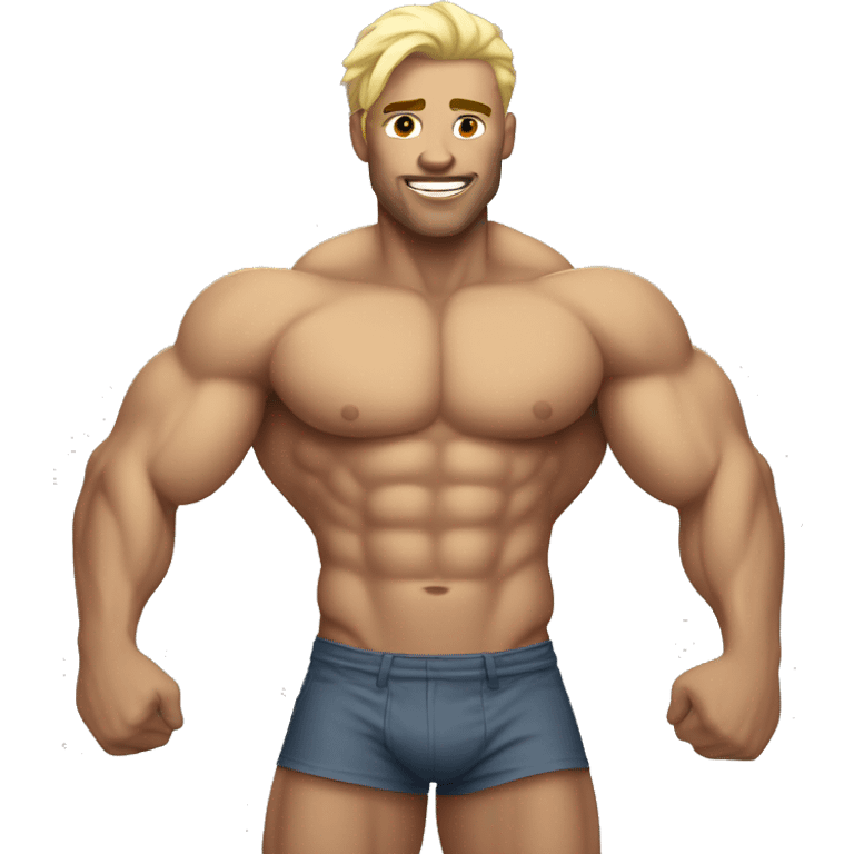 muscular man with blonde hair and big butt emoji