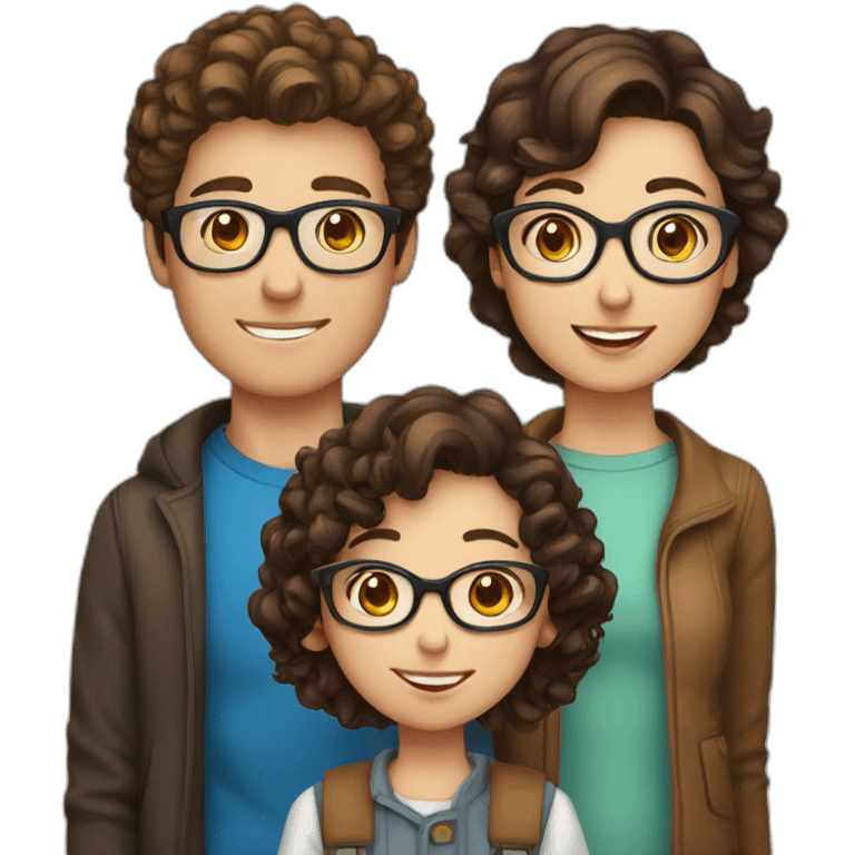 white family group consisting of man with short brown hair and blue eyes, woman wih dark curly hair, boy with glasses and brown hair, 2 girl with brown hair emoji