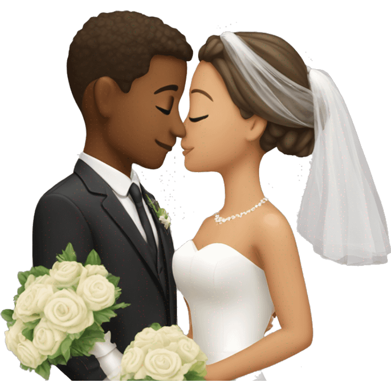 A young couple kissing in their wedding emoji