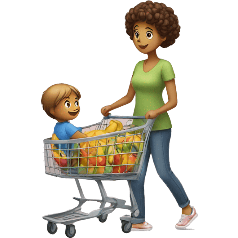 kid is helping his mom with shoping  emoji