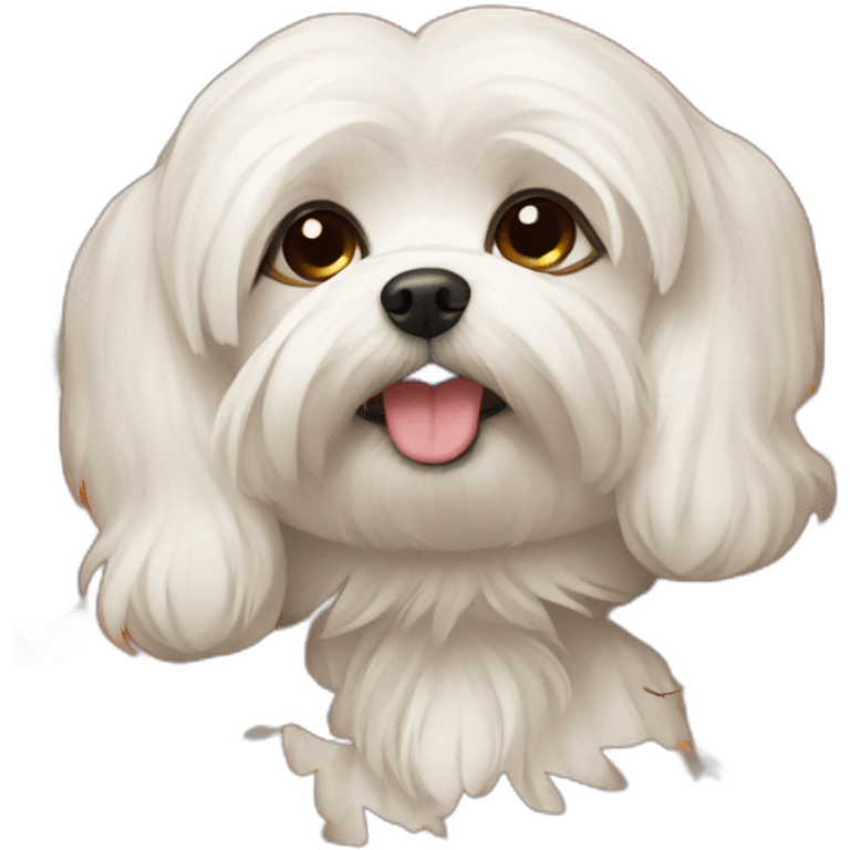 Maltese dog on autumn leaves emoji