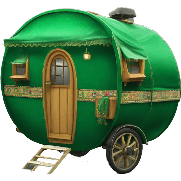 Realistic emerald green vintage round gypsy caravan wagon camper emoji