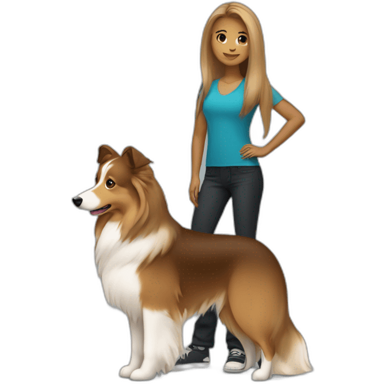 yong woman with light-broun straight hair holds a sable sheltie emoji