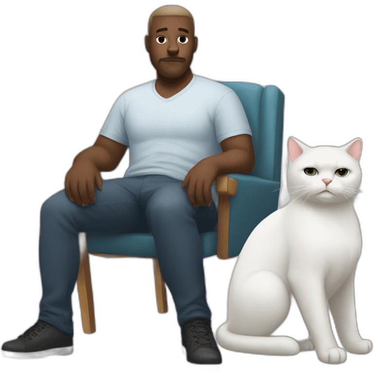 white huge man with white cat on the chair emoji