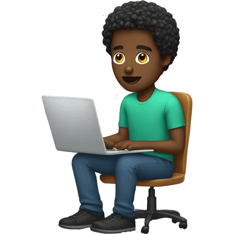 Black guy sitting down on chair playing on computer  emoji