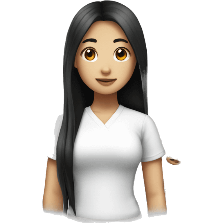 asian girl with black long hair and a white shirt emoji