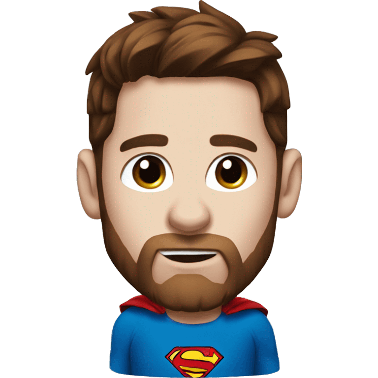 Messi with blue eyes, with a goat, redish brownish hair redish beard, blue eyes, dressed as superman emoji