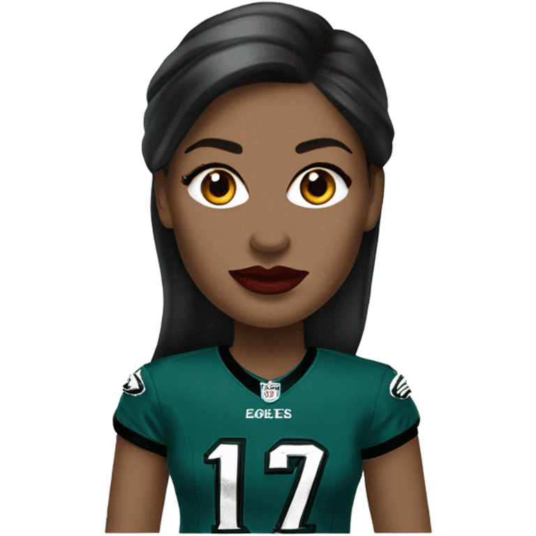  White skin female dark hair red lips wearing Philadelphia Eagles jersey emoji