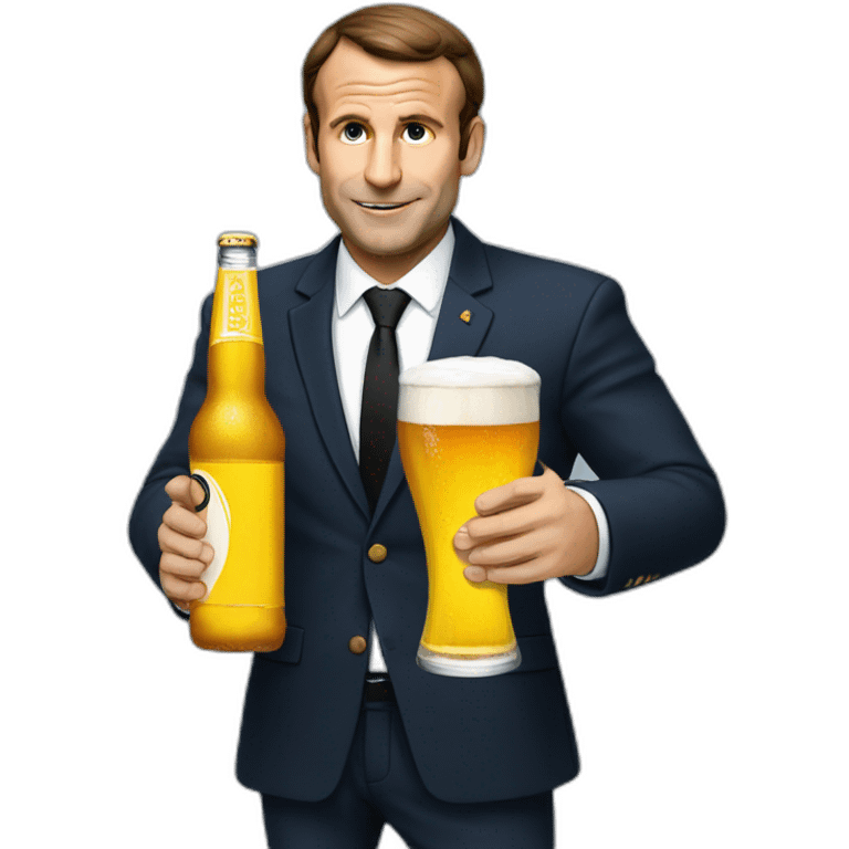 Macron with a beer emoji