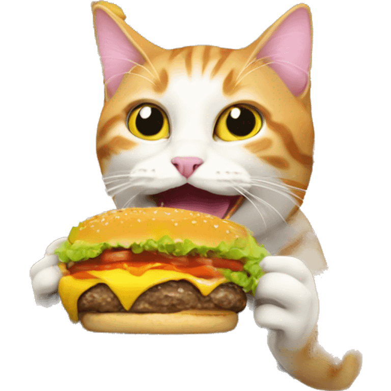 Cat eating cheeseburger emoji