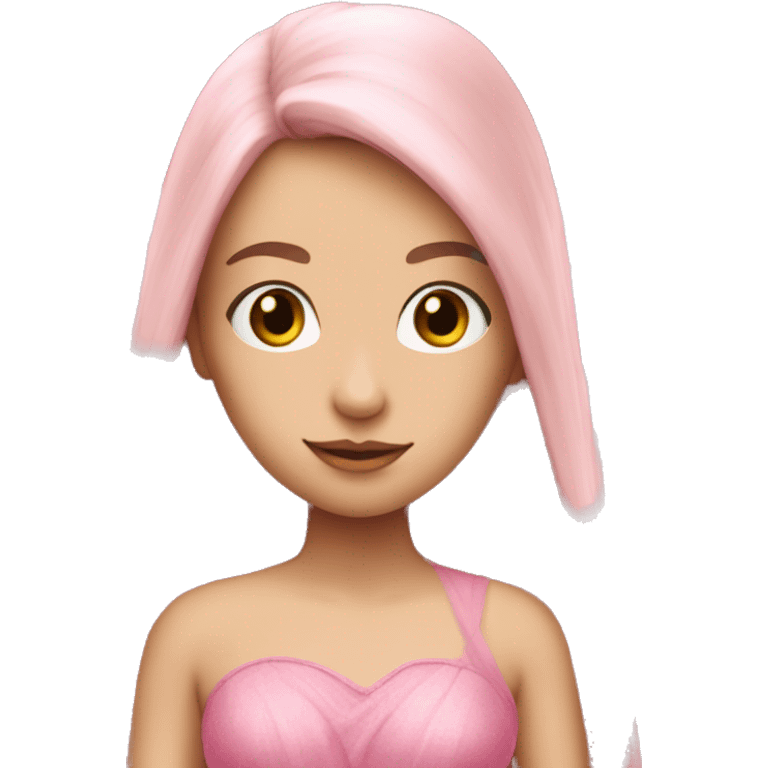 Long straight hair, fairy, pink dress, pink eyes, long eyelashes, pink wings emoji