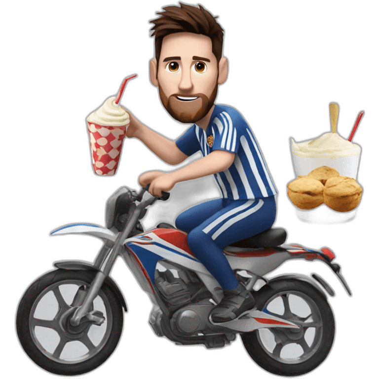 Messi eating ici cream in the bike  emoji