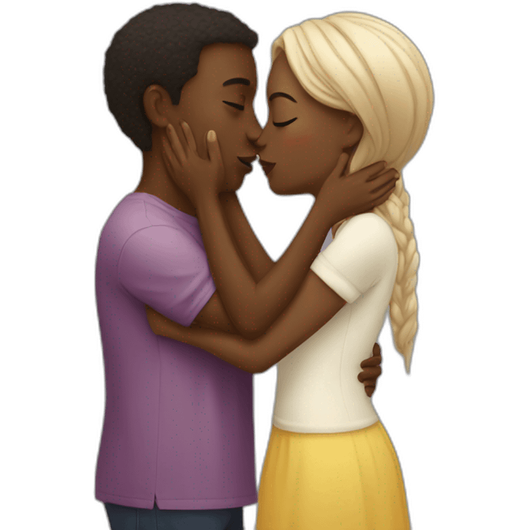 african woman kisses a white man emoji