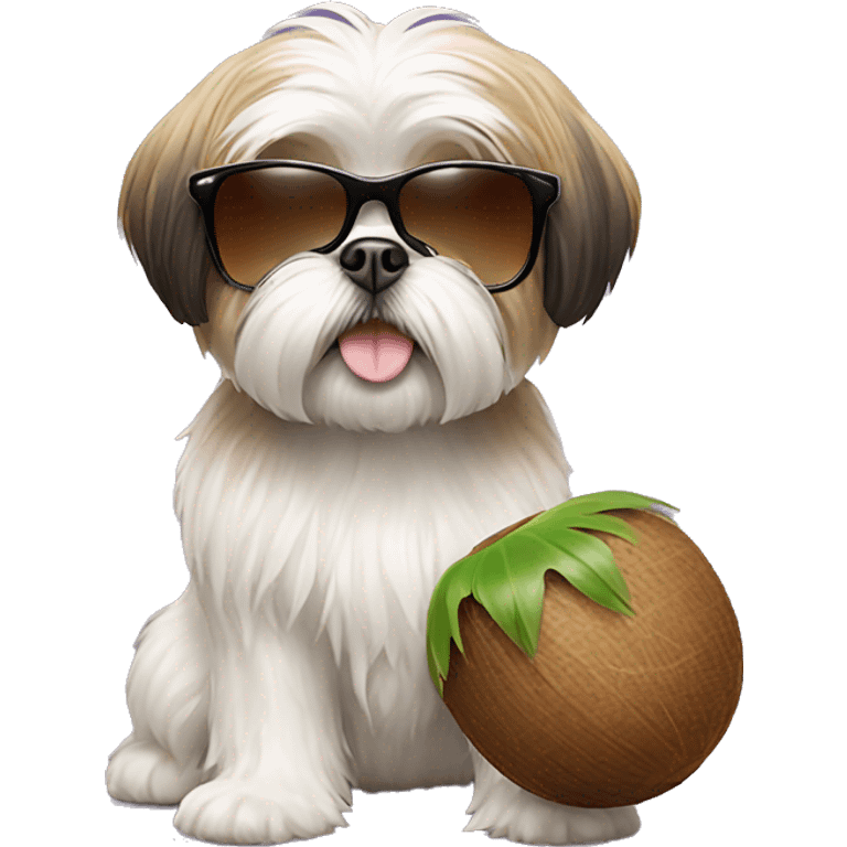 Shih Tzu with sunglasses and a coconut in his hand  emoji