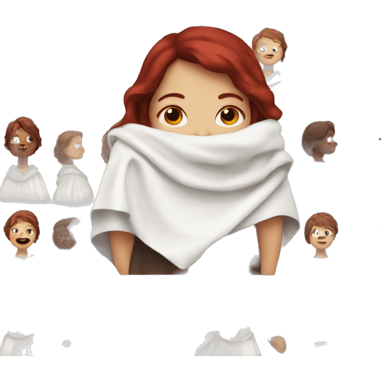 Dark red haired girl with white blanket on shoulders emoji