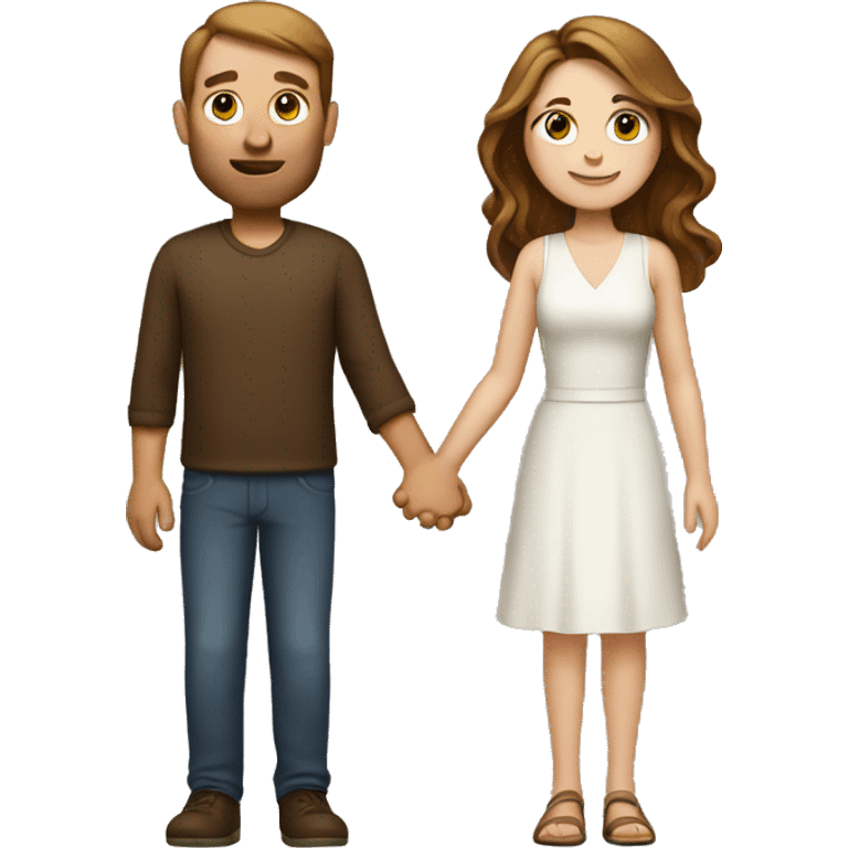 White couple with brown hair holding hands emoji