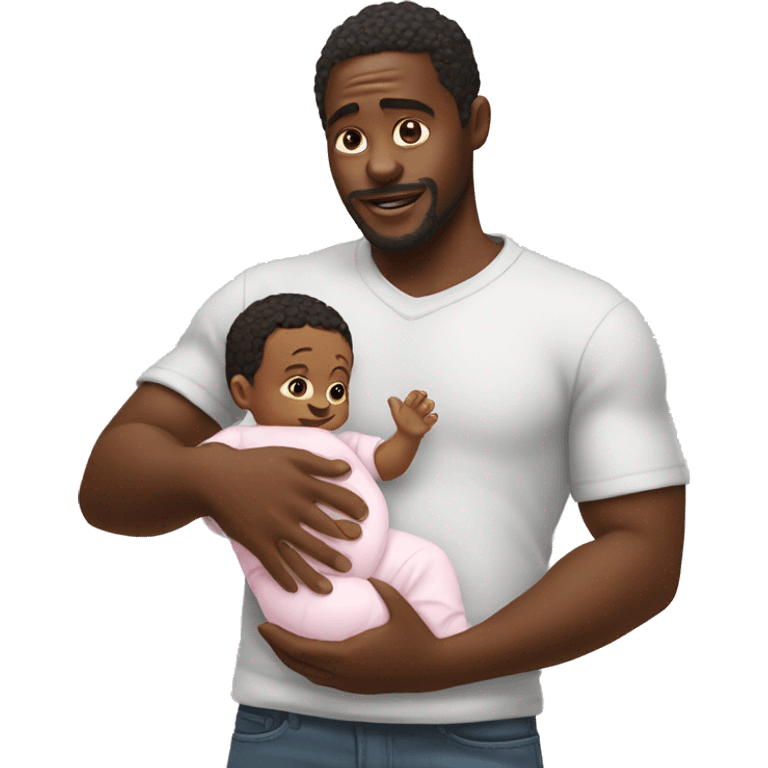 Black man holding baby oil and baby emoji