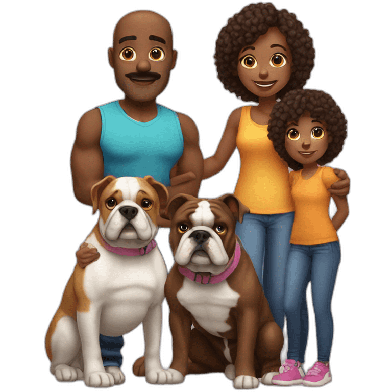 Family-father-mother-two-daughters-and-bulldog-Francés-dog-black emoji