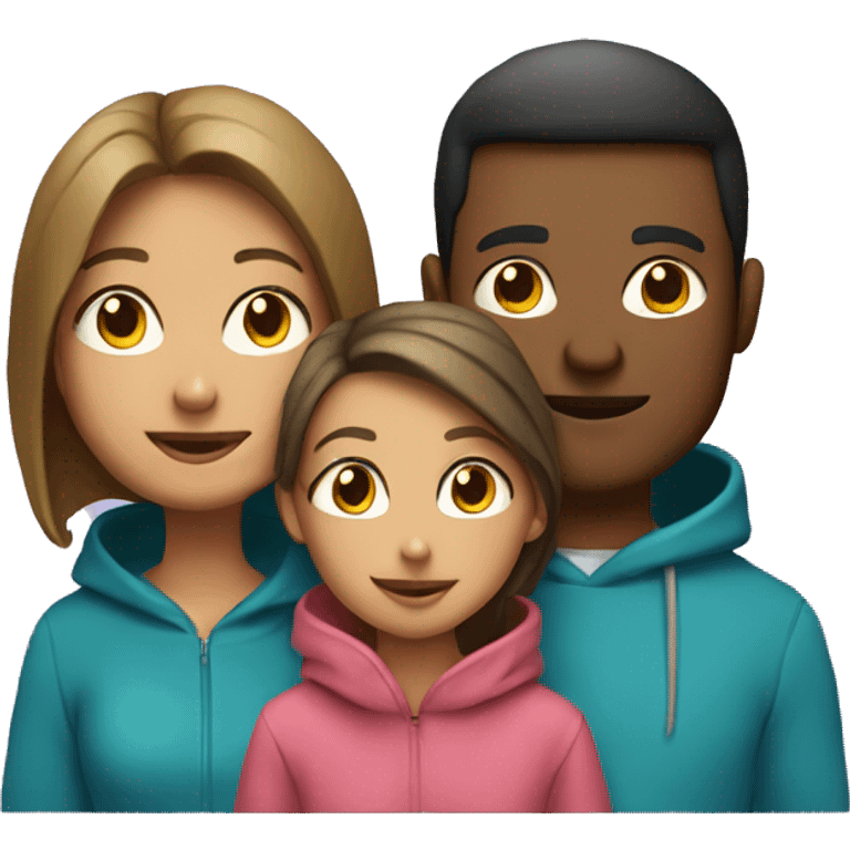 girl with mom and dad in hoodies emoji