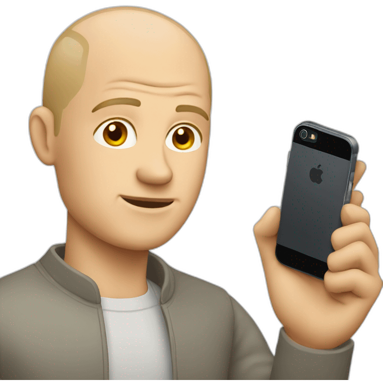 Balding Blonde man holding iPhone in hand emoji