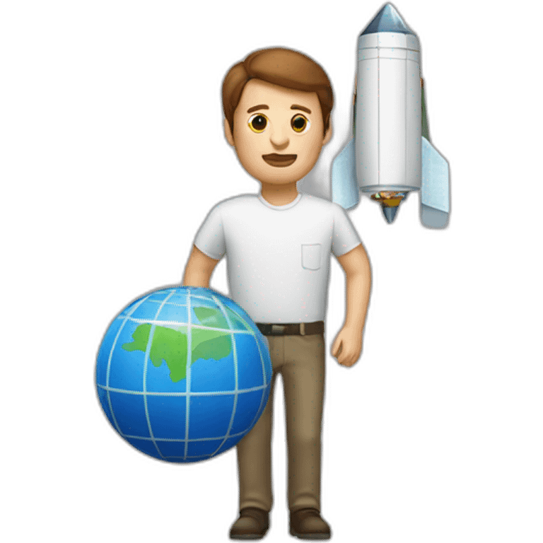 Tall white man with brown hair carrying a small cube satellite emoji