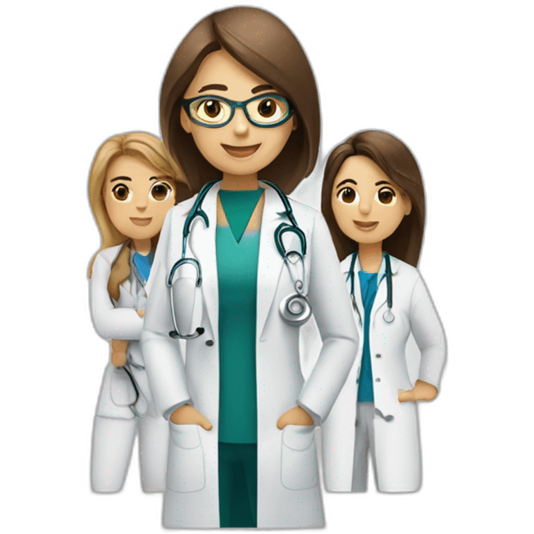 Doctor mujer con su equipo saludando emoji