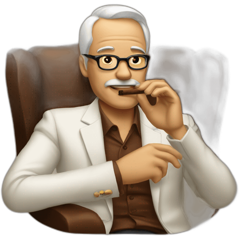 Man sitting down at cigar club smoking emoji