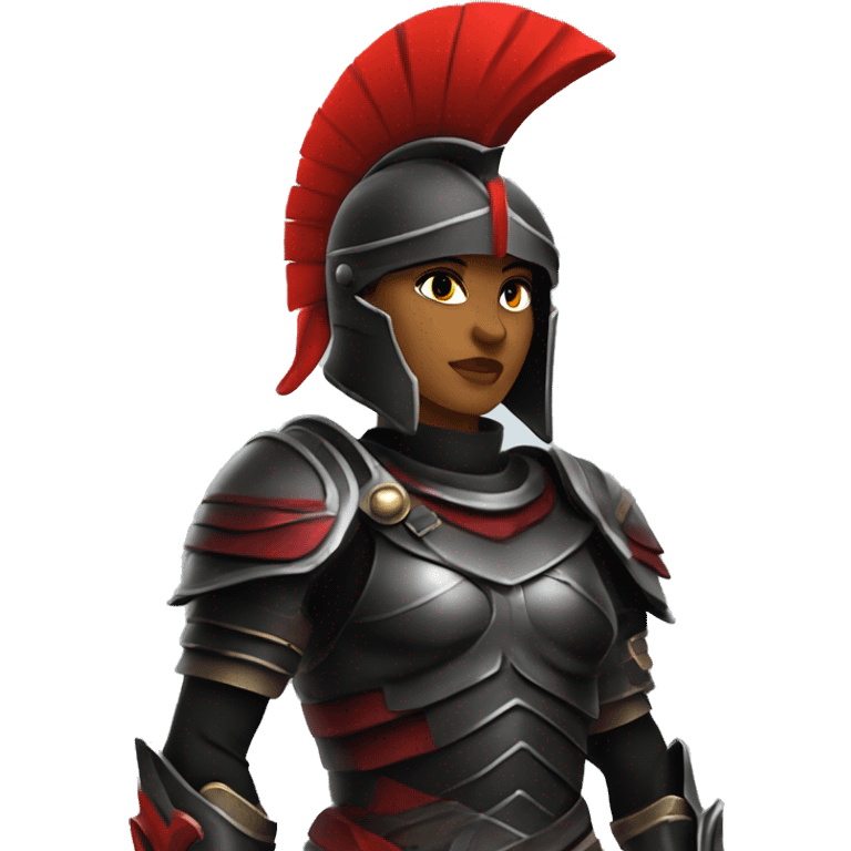 Fantasy spartan warrior female wearing detailed black armor with a red plumed helmet
 emoji