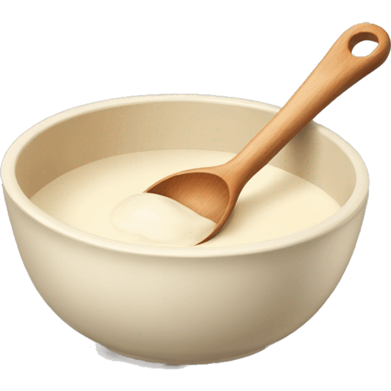 A cream ceramic baking bowl with a wooden spoon in it emoji