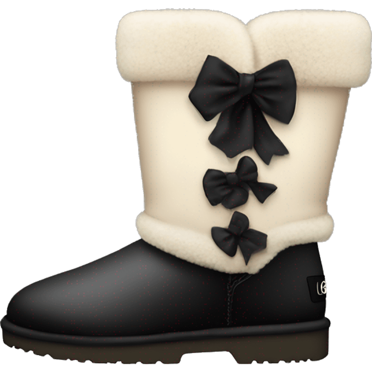 Realistic cream to black ombre ugg boots with black bows. emoji