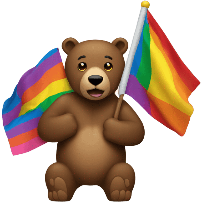 brown bear holding a lesbian flag emoji