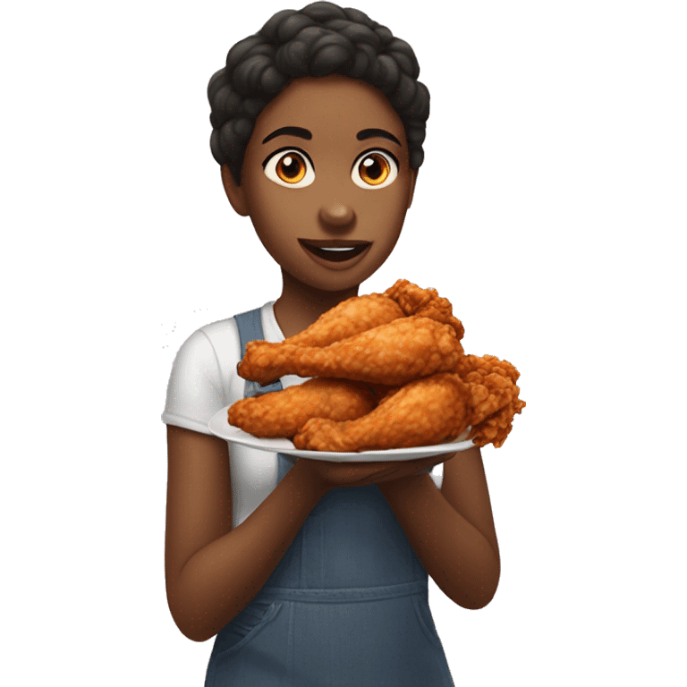 a girl eating fried chicken emoji